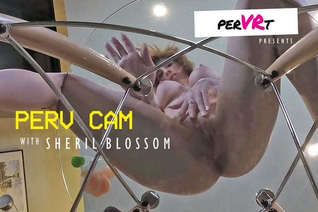 Brunette solo model Sheril Blossom performs in an extreme 180 degree POV VR scene rendered in 4K resolution at 60 frames per second.