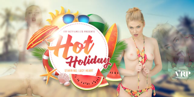 Blonde model Lucy Heart performs a POV blowjob in a holiday setting, captured in 60 FPS VR by VRPFilms