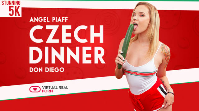 Angel Piaff performs a massage and blowjob in this 4K VR POV dinner scene featuring European adult content.