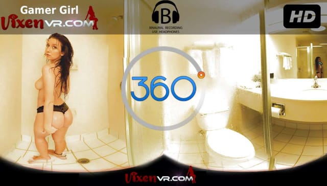 Brunette model Kateri performs a solo shower scene in 4K VR with 60 FPS playback.