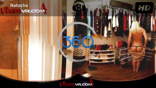 Natasha changes into lingerie and high heels in a dressing room during this 4K solo VR video.