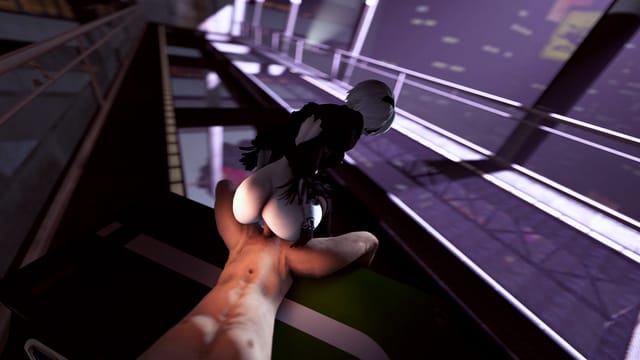 CGI model 2B in an assembly plant setting for a DarkDreams 180 degree 4K VR hentai parody video experience.