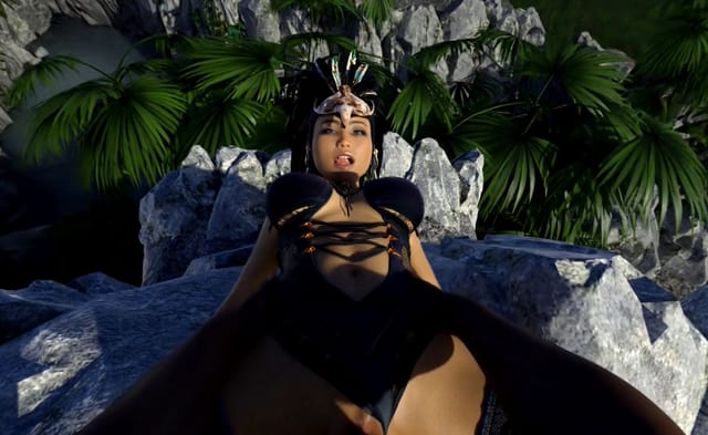 CGI animation of an anime female mating with a jungle setting in 4K 180 degree VR with binaural sound.