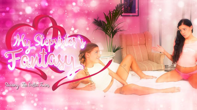 Dellai Twins with brunette hair masturbate in a 180 degree VR fantasy filmed in 4K resolution.