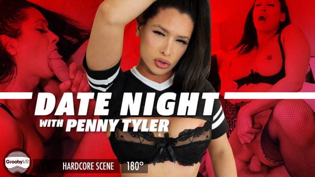 Brunette model Penny Tyler in lingerie enjoys anal sex in a POV scene from GroobyVR, presented in 4K VR quality.