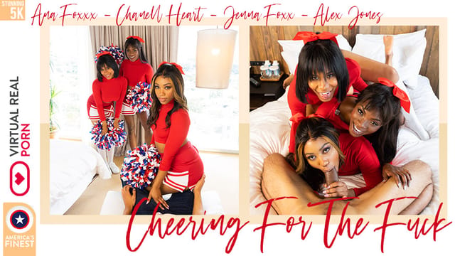 Chanel Heart participates in group sex while cheering during a 4K VR POV scene filmed at 60 FPS.