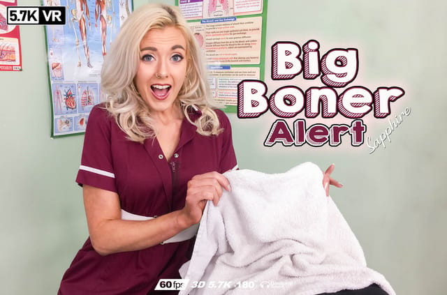 Model Nurse Sapphire performs a solo blowjob in a VR studio, captured in 6K resolution with 180 degree passthrough views.