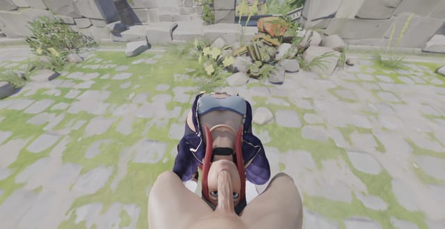 Akali bends backwards in a 4K VR POV scene filmed at 60 frames per second for an immersive 180 degree experience.