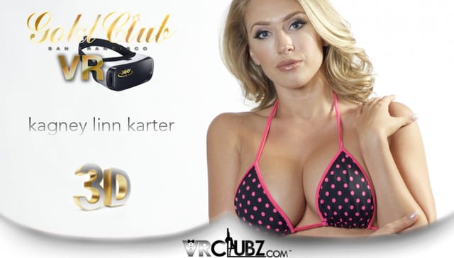 Kagney Linn Karter performs a lap dance in lingerie during a solo VR video featuring premium 3D visuals and explicit content.