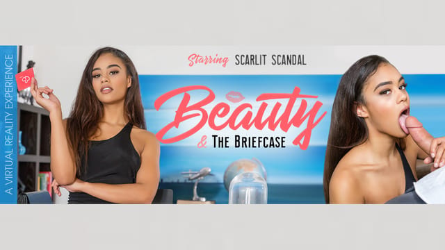 Scarlit Scandal performs a POV blowjob while holding a briefcase in this 4K VR Bangers premium adult video