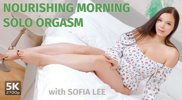 Brunette model Sofia Lee performs a solo orgasm in a morning setting, captured in 4K resolution for this TmwVRnet production.