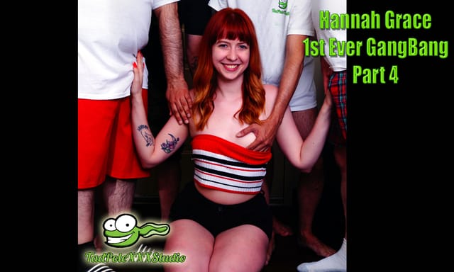 Brunette Hannah Grace performs oral sex during a gangbang in this 4K VR video produced by TadPoleXXXStudio