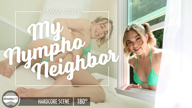 Emma Rose performs a POV blowjob in a 4K 180 degree VR scene as a neighbor in a premium production by GroobyVR.