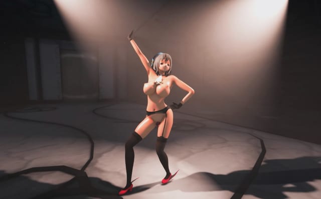 CGI cartoon model Luvoratorrery Takao performs in a 4K 180-degree VR scene by SashimiCream.
