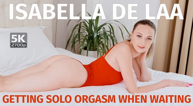 Brunette Isabella De Laa performs a solo orgasm action in a VR 4K 180 degree premium production by TmwVRnet