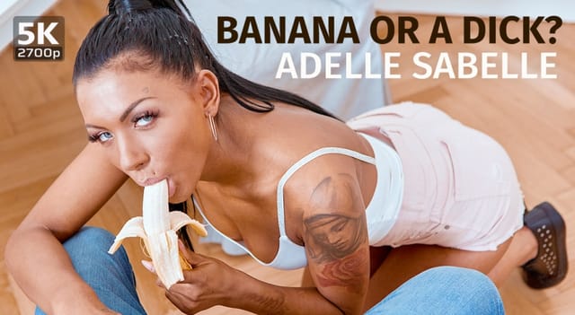 Brunette Adelle Sabelle performs a POV blowjob in 4K VR with 60 FPS resolution