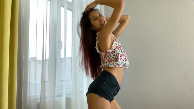 Brunette Paula Shy performs a POV blowjob in an apartment setting, captured in high definition 4K resolution for premium VR viewing.