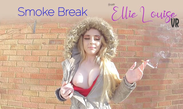 Ellie Louise smokes in a solo VR scene with 4K resolution and 60 FPS playback.