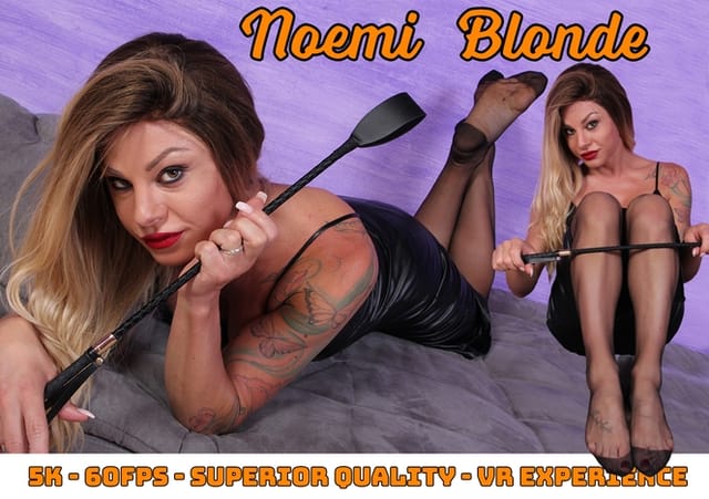 Blonde model Noemi teases with nyloned feet in a 180 degree 4K VR solo scene by VRFootFetish