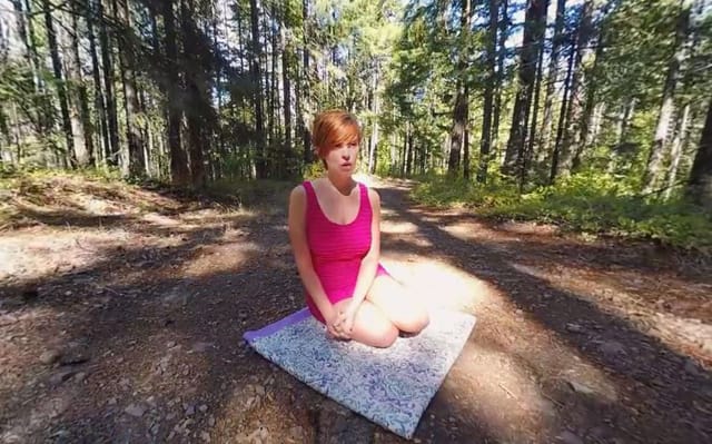 Redhead model Ryanne poses outdoors in a softcore interview for YanksVR in 4K VR.