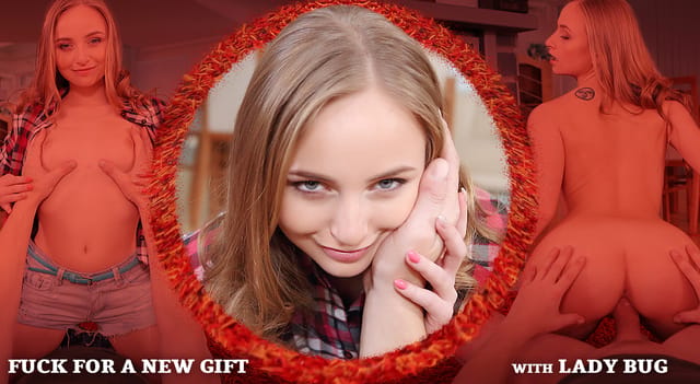 Lady Bug performs a POV blowjob for a blonde model in a 4K VR scene with 60 FPS quality.