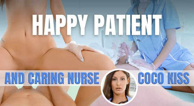 Coco Kiss plays a dominating nurse performing a POV footjob and blowjob in a VR clinic setting