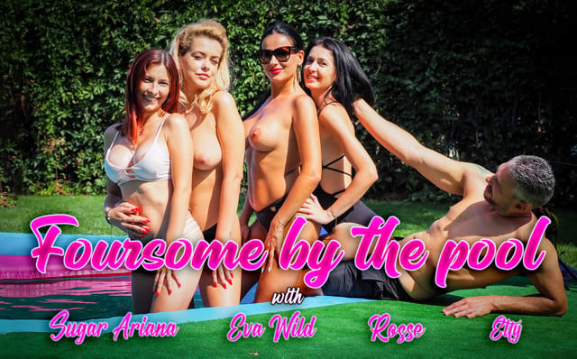 Eva Wild, Rosse, and Sugar Ariana perform oral sex by the pool in this 4K VRixxens outdoor VR scene with 60 FPS.