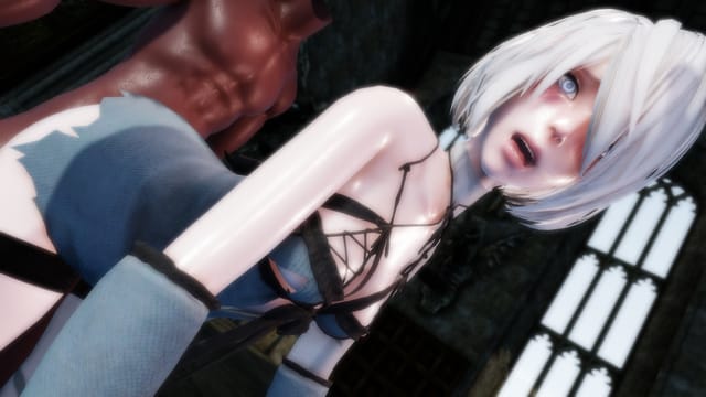 CGI 2B from Nier Automata viewed from behind in a 180 degree VR hentai parody produced in 4K resolution by Lewd FRAGGY.