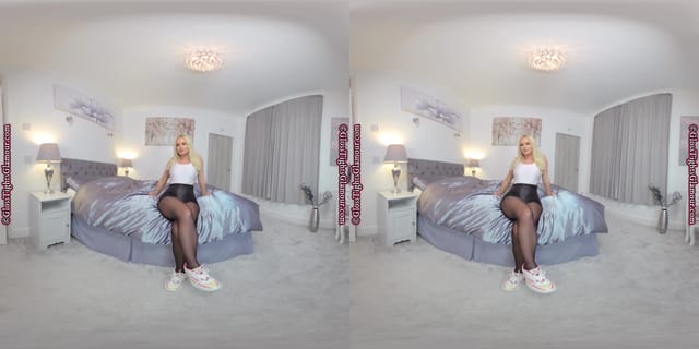 Louise White Leotard With Black Glossy Tights Louise GlossTightsGlamourVR — photo 8