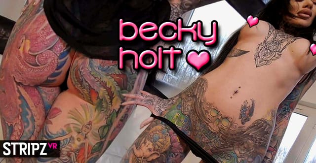 Becky Holt performs a solo tease in a British setting, captured in 4K 60fps non-POV VR for StripzVR.