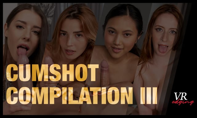 Compilation of multiple cumshots in 4K resolution presented in 180 degree VR passthrough format for immersive viewing experience