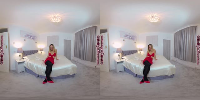 Samantha Red crop top and rara skirt with black glossy tights GlossTightsGlamourVR — photo 5