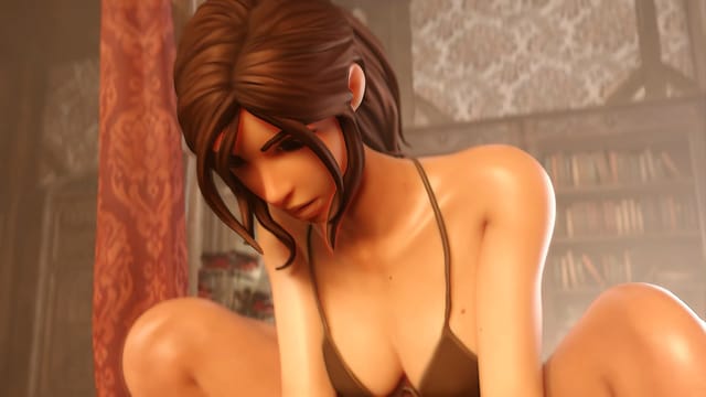 Brunette Lara Croft enjoys a morning ride in this 4K VR POV parody by DarkDreams featuring 60 FPS and big tits.