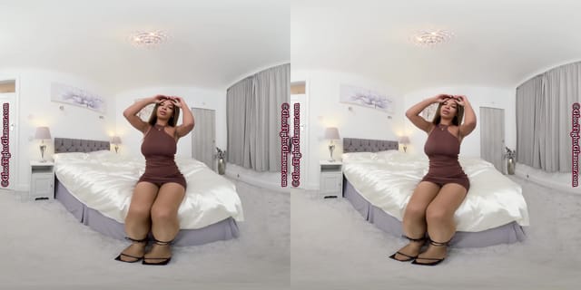 Jay Lazy Days in copper coloured glossy tights Jay Gray GlossTightsGlamourVR — photo 4