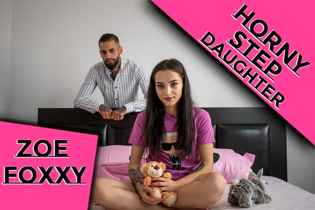 Zoe Foxxy performs a blowjob on her stepfather in a POV VR scene featuring step family taboo themes and 60 FPS quality.