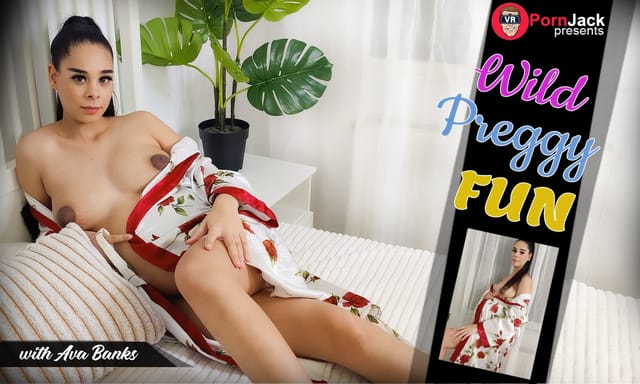 Brunette Ava Banks performs solo in a wild preggy fun scene filmed in 4K 60 FPS by VRPornJack without POV.