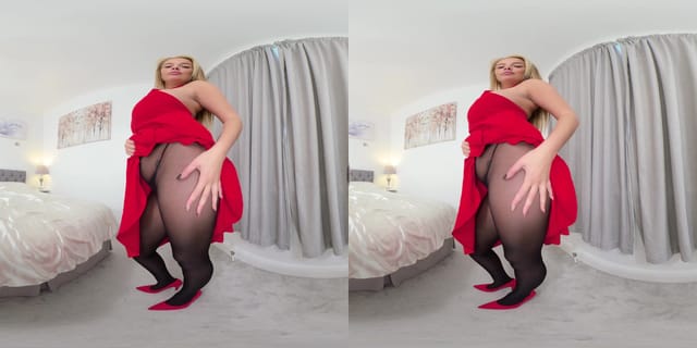 Kay Red dress with black glossy legwear GlossTightsGlamourVR — photo 4