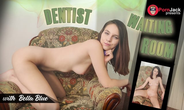 Brunette model Leya Desantis performs a blowjob in a dentist waiting room setting for this 4K VRPornJack POV video