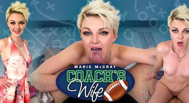Marie McCray performs a POV blowjob and pussy licking in a digitally remastered 60 FPS VR scene with kissing.