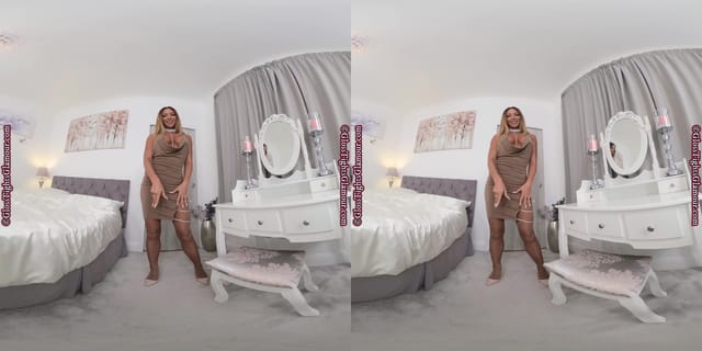 Natalia Forrest Brown Dress With Dark Tan Glossy Legwear GlossTightsGlamourVR — photo 8