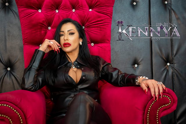 Brunette Mistress Kennya poses in a solo non POV 4K VR video with 60 FPS quality and premium production values.