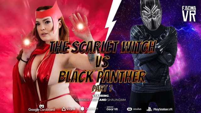 Summer Hart cosplays Scarlet Witch performing a POV blowjob on Black Panther in an 8K VR scene by FBOMB VR