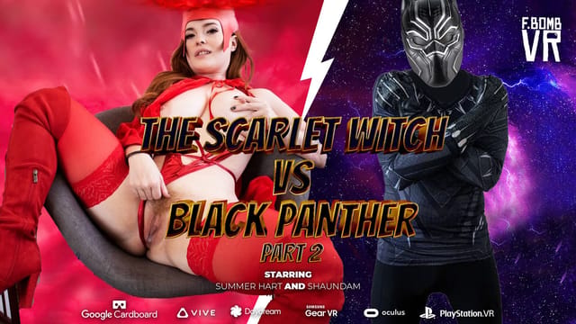 Summer Hart as Scarlet Witch performs a POV blowjob on Shaundam as Black Panther in 4K VR cosplay scene