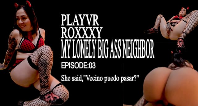 Brunette Roxxxy performs oral sex on a neighbor in a non POV 4K VR scene filmed by PLAYVR