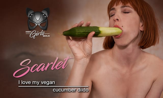Redhead Scarlet performs a solo non POV act with a cucumber dildo in 4K VR for KinkyGirlsBerlin