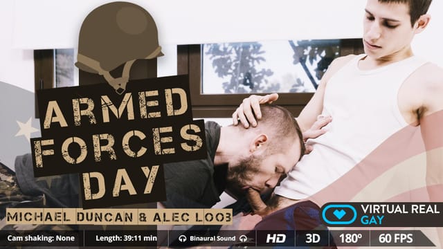 Michael Duncan and Alec Loob perform a POV blowjob in a VR video featuring 4K resolution and 60 FPS playback.
