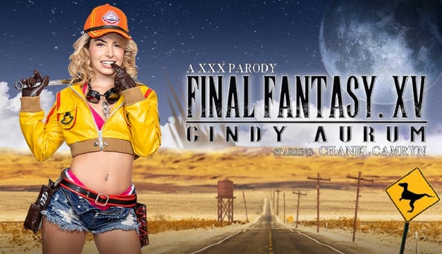 Chanel Camryn as Cindy Aurum performs a POV blowjob outdoors in a VR parody cosplay production.