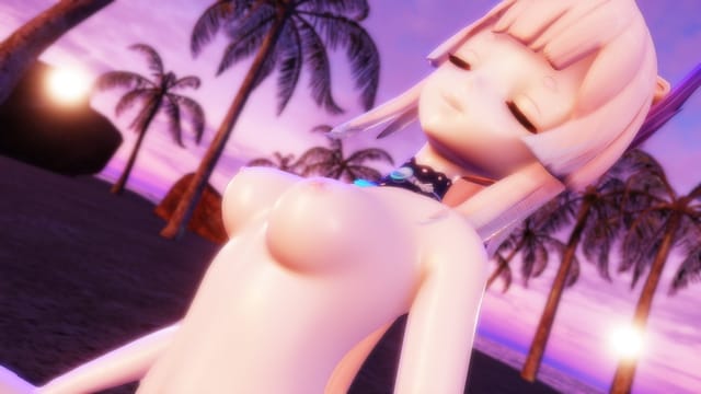 Anime character Kokomi rides outdoors in a 4K 180 degree VR POV scene produced by Lewd FRAGGY for a Genshin Impact parody.