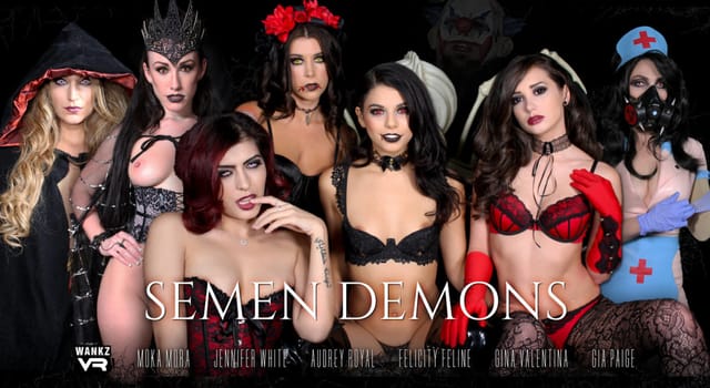 Moka Mora, Jennifer White, and Audrey Royal perform oral sex in a horror VR POV scene with 60fps digital remastering