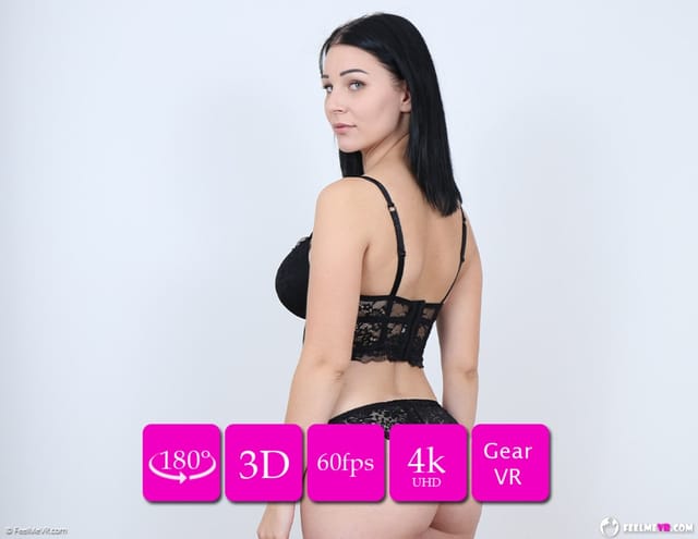 Zhane poses nude in a backstage casting setting, featuring big tits in a solo VR 4K 60 FPS production.